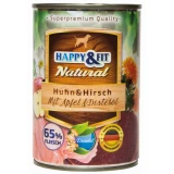 Happy&Fit Natural Dog konzerv csirke, szarvas almával és sáfrányolajjal 400g