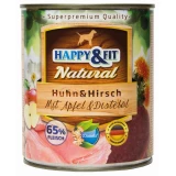 Happy&Fit Natural Dog konzerv csirke, szarvas almával és sáfrányolajjal 800g