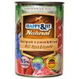 Happy&Fit Natural Dog konzerv junior bárány, marha rizzsel és lenmagolajjal 400g