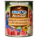 Happy&Fit Natural Dog konzerv junior bárány, marha rizzsel és lenmagolajjal 800g