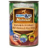 Happy&Fit Natural Dog konzerv kacsa, sonka sütőtökkel és aloe verával 400g