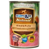 Happy&Fit Natural Dog konzerv marha, pulyka áfonyával és sáfrányolajjal 400g