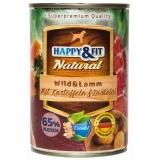 Happy&Fit Natural Dog Konzerv Vadhús&Bárány Burgonyával&Sáfrányolajjal 400g