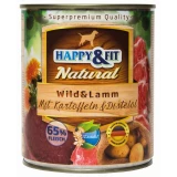 Happy&Fit Natural Dog konzerv vadhús, bárány burgonyával és sáfrányolajjal 800g