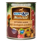 Happy&Fit Natural Dog konzerv vadhús, bárány burgonyával és sáfrányolajjal 800g