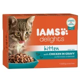 Iams Cat Delights Kitten & Junior csirke falatkák ízletes szószban, multipack 12x85g