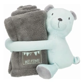 Trixie Pléd szett, Junior, Plüss Medvével, 75x50cm, Szürke/Menta