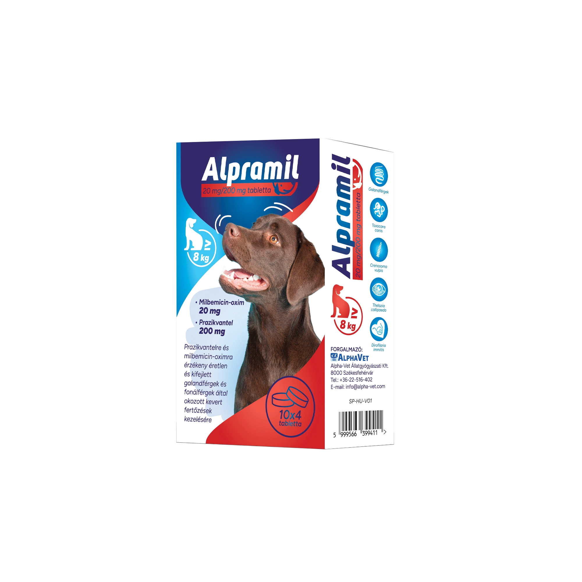 Alpramil 20 mg/200 mg tabletta legalább 8 kg testtömegű kutyáknak 10x4 tabletta