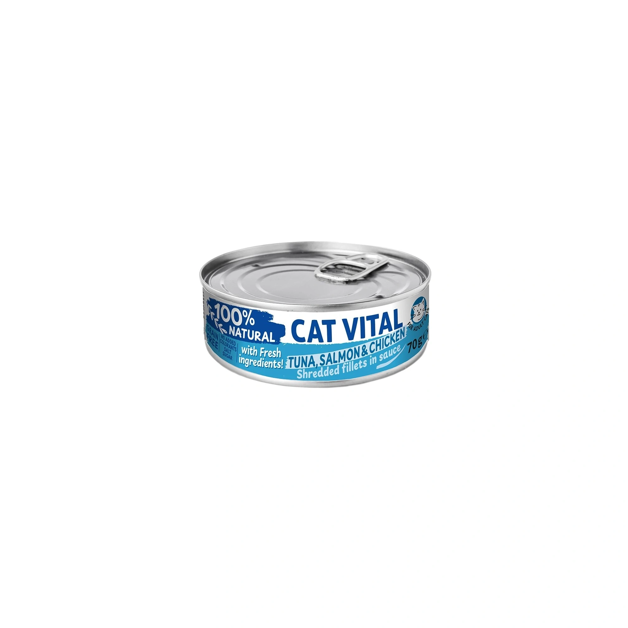 Cat Vital konzerv tonhal, lazac és csirkefilé falatok felnőtt macskáknak szószban 70g
