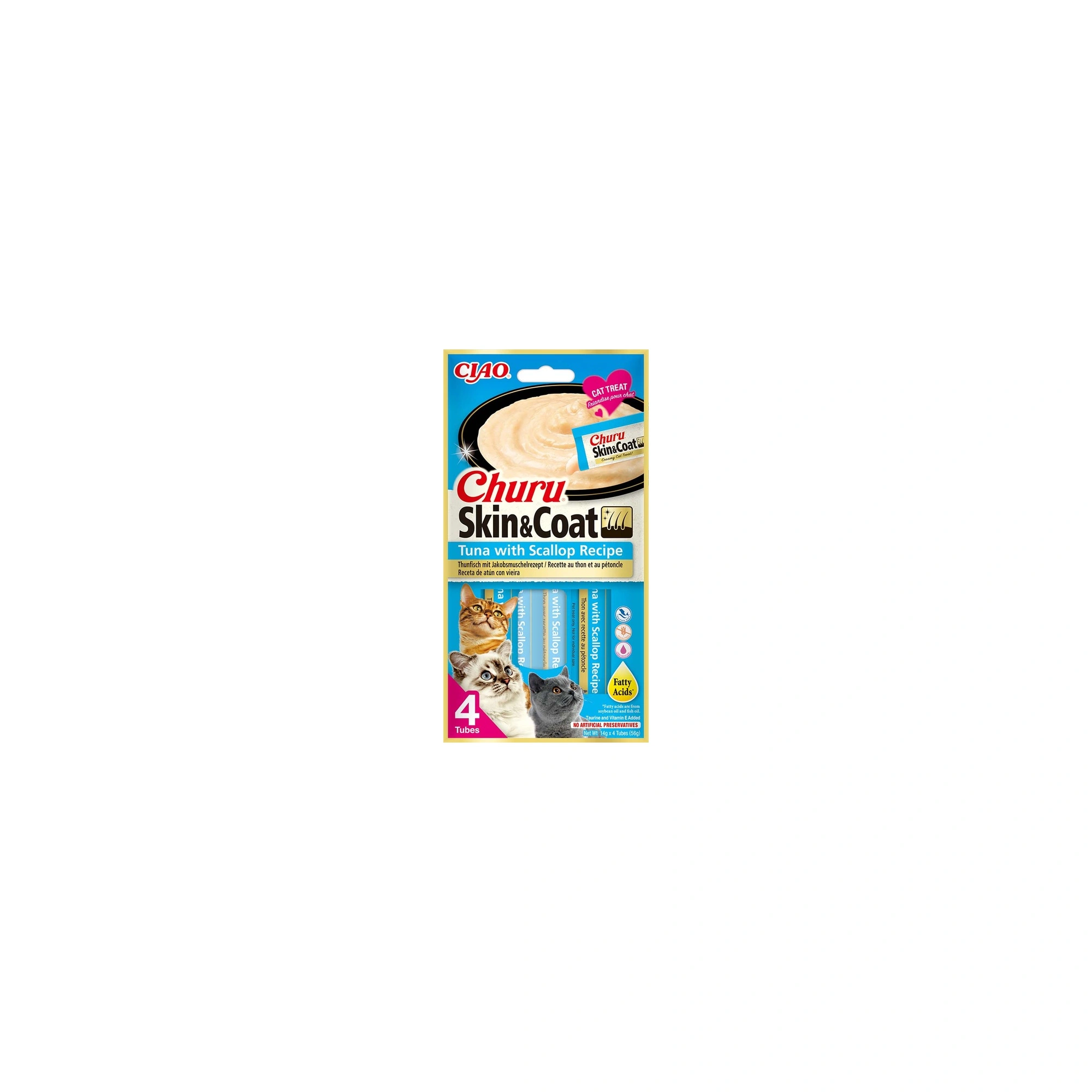Ciao Churu Skin&Coat Macska Folyékony Jutalomfalat Tonhallal és Fésűkagylóval 4x14g