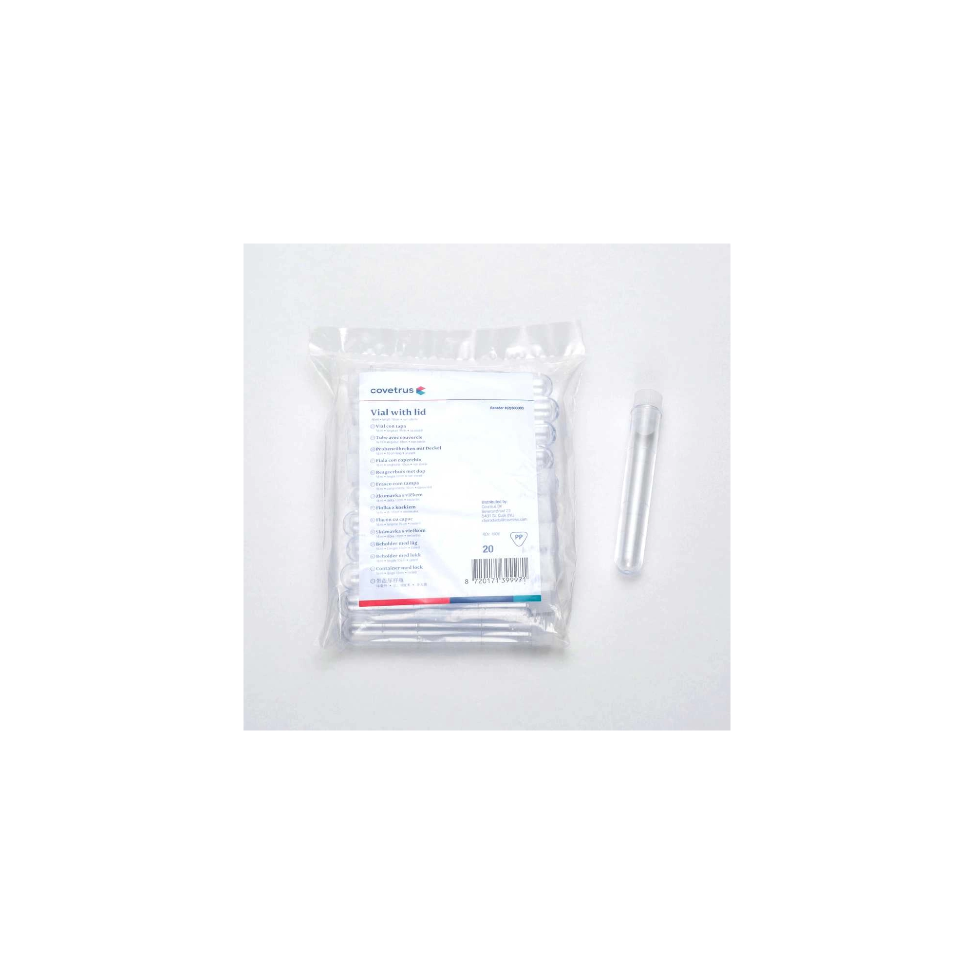 16 ml-es nem steril folyadékgyűjtő fiola, fedeles, 10 cm, 20 db