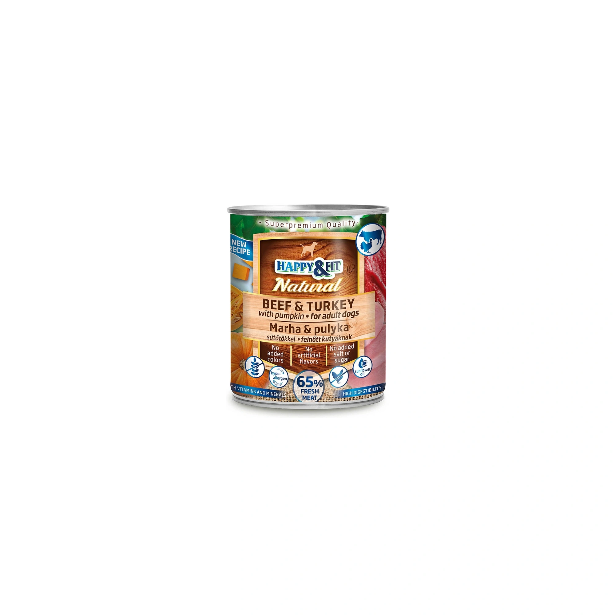 Happy&Fit Natural Dog Konzerv Marha&pulyka sütőtökkel 800g
