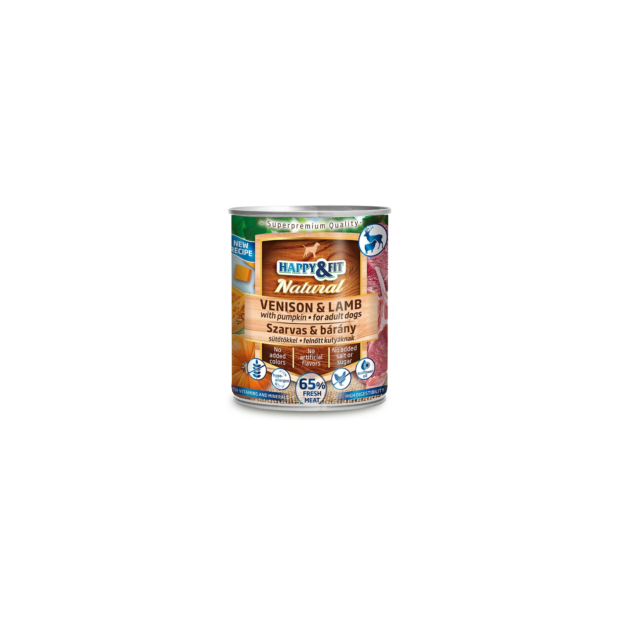 Happy&Fit Natural Dog Konzerv Szarvas&bárány sütőtökkel 800g
