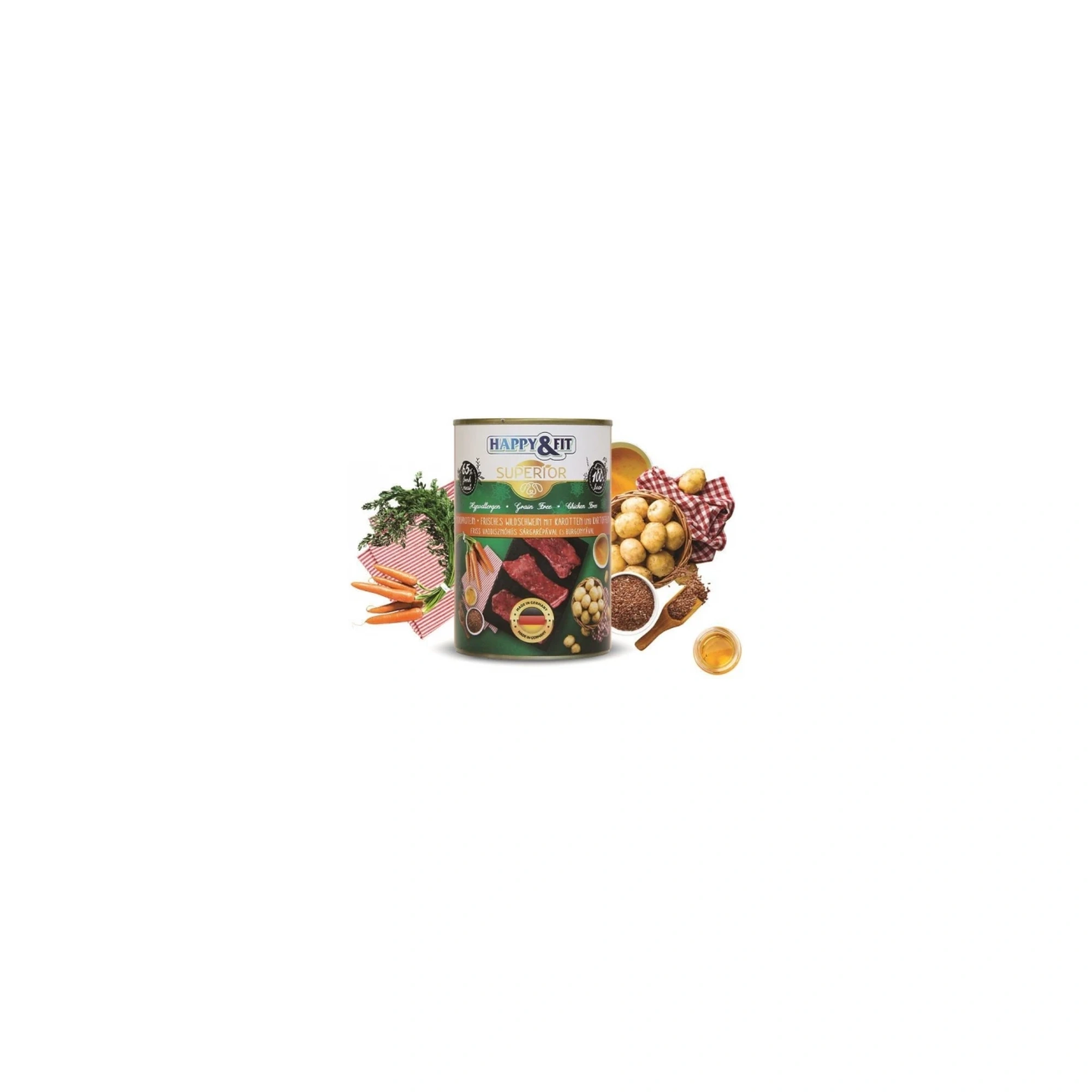 Happy&Fit Superior Dog Monoprotein konzerv friss vaddisznóhús sárgarépával, burgonyával 400g