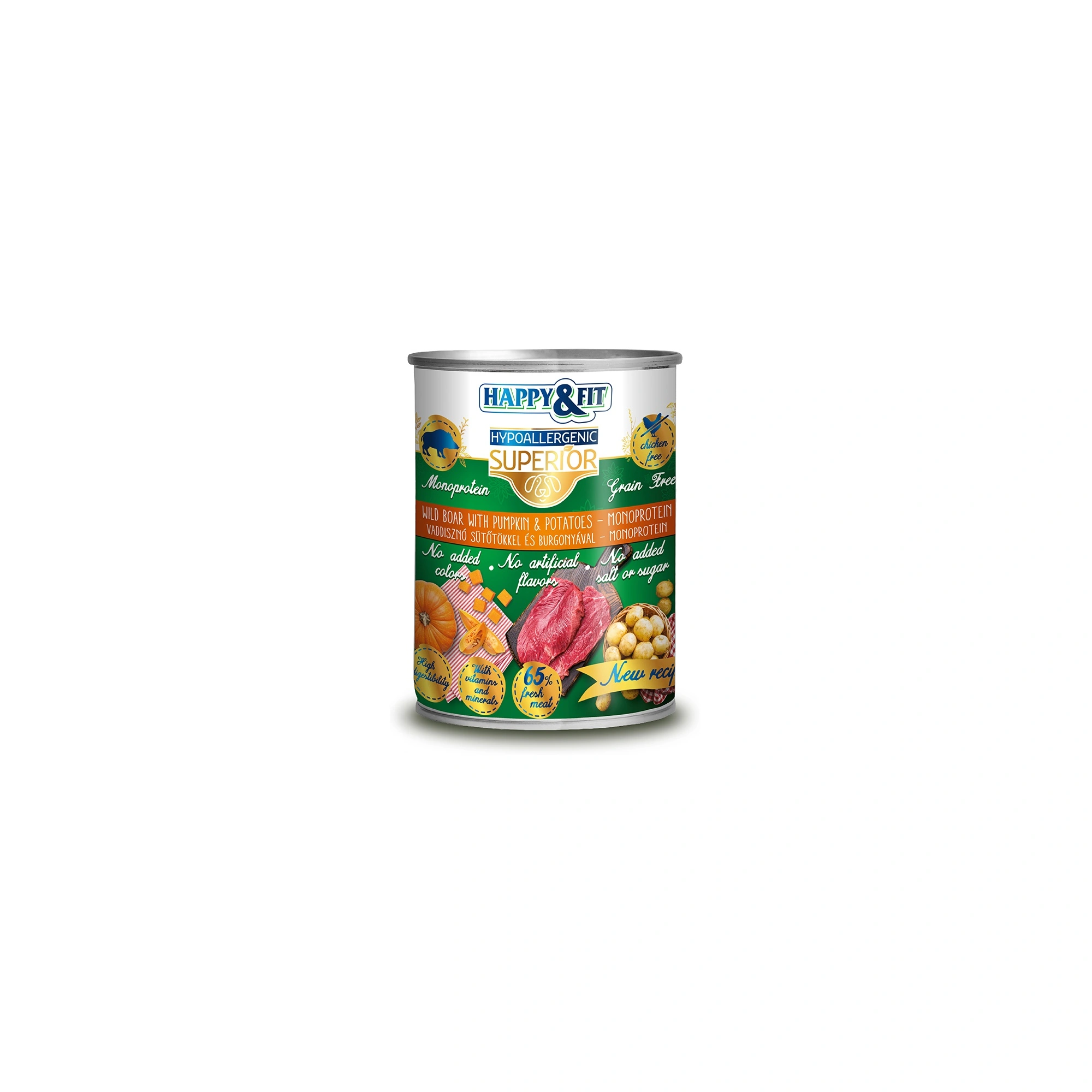 Happy&Fit Superior Dog Monoprotein Konzerv Friss Vaddisznóhús sütőtökkel, burgonyával 400g