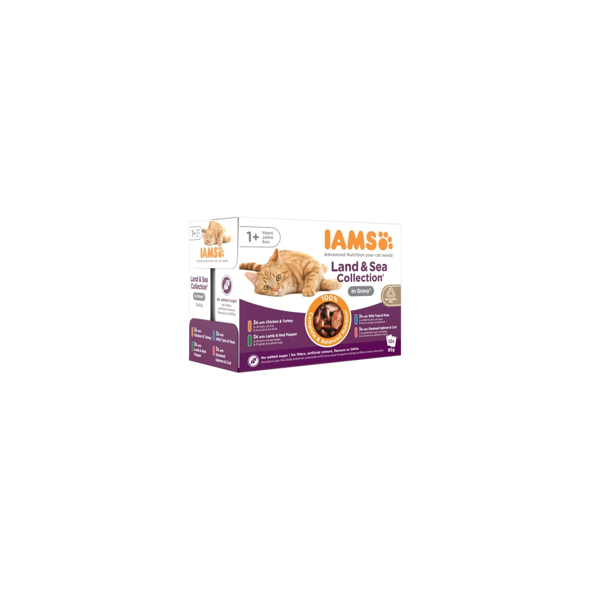 Iams Cat Delights alutasak Land & Sea in gravy Multipack, többféle íz, ízletes szószban 12x85g