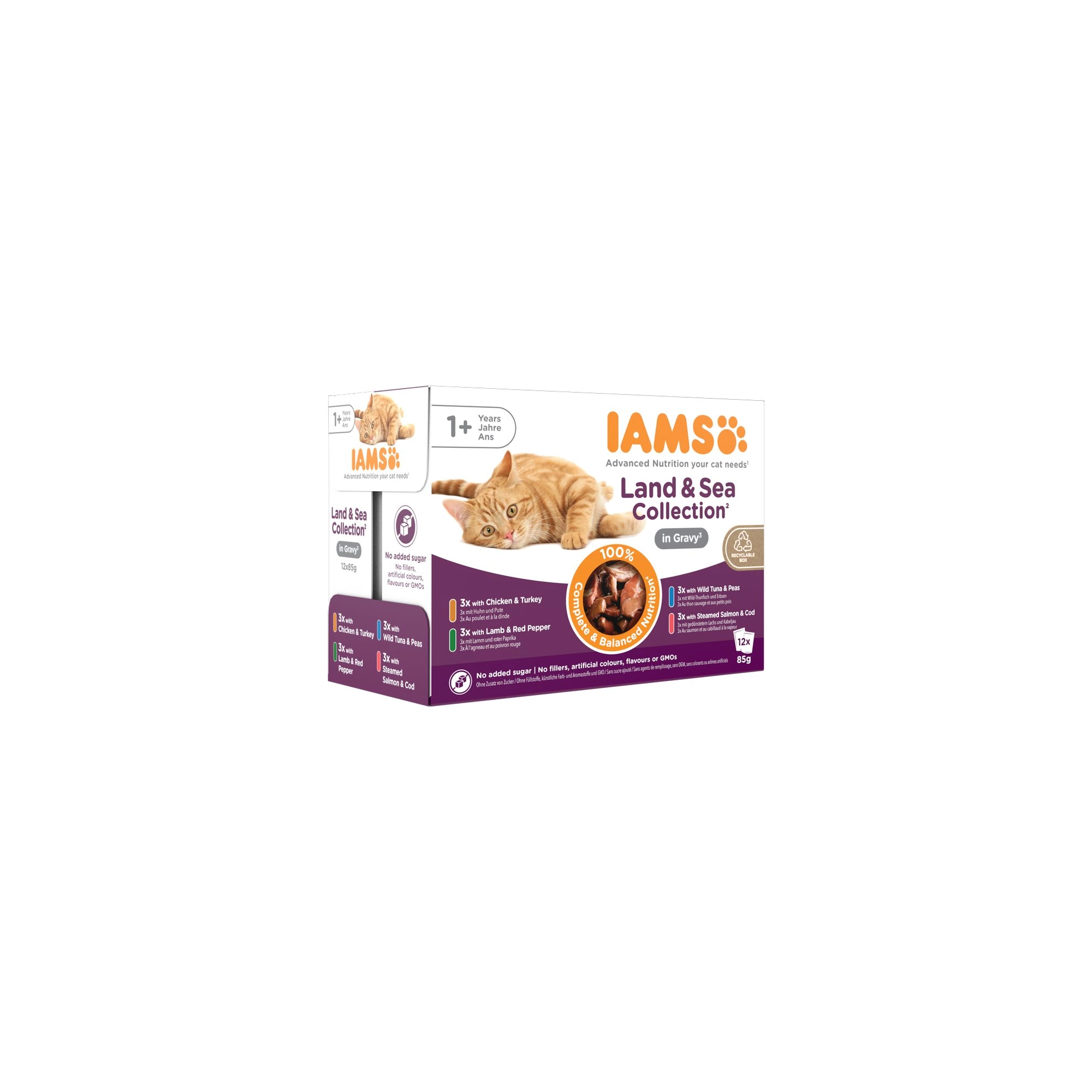 Iams Cat Delights alutasak Land & Sea in gravy Multipack, többféle íz, ízletes szószban 12x85g