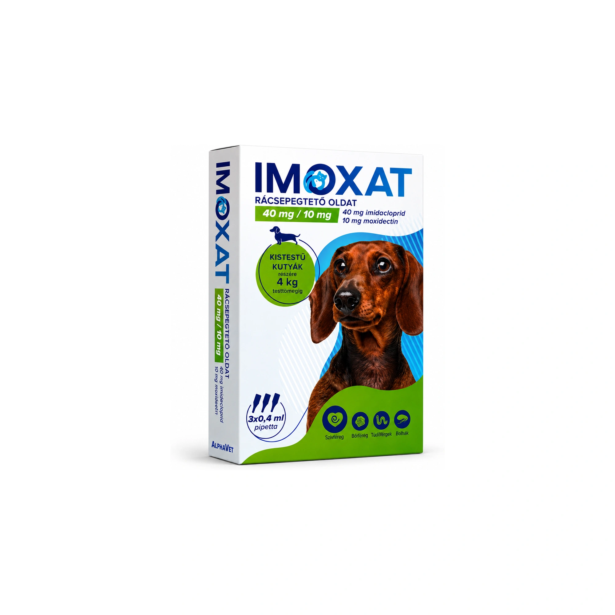 Imoxat 40 mg+10 mg kistestű kutyáknak <4 kg 0,4 ml 3x