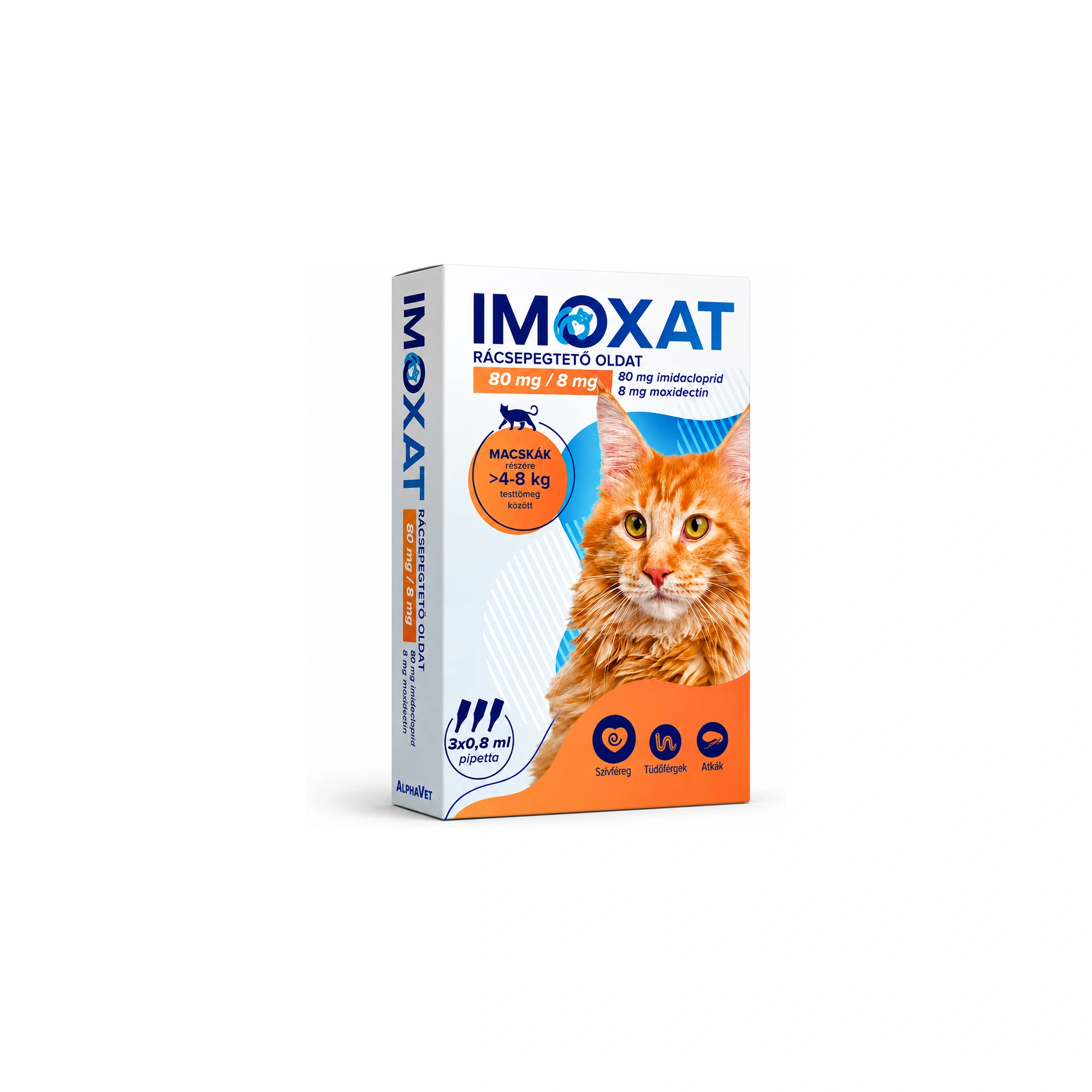 Imoxat 80 mg+8 mg nagytestű macskáknak 4-8 kg 0,8 ml 3x