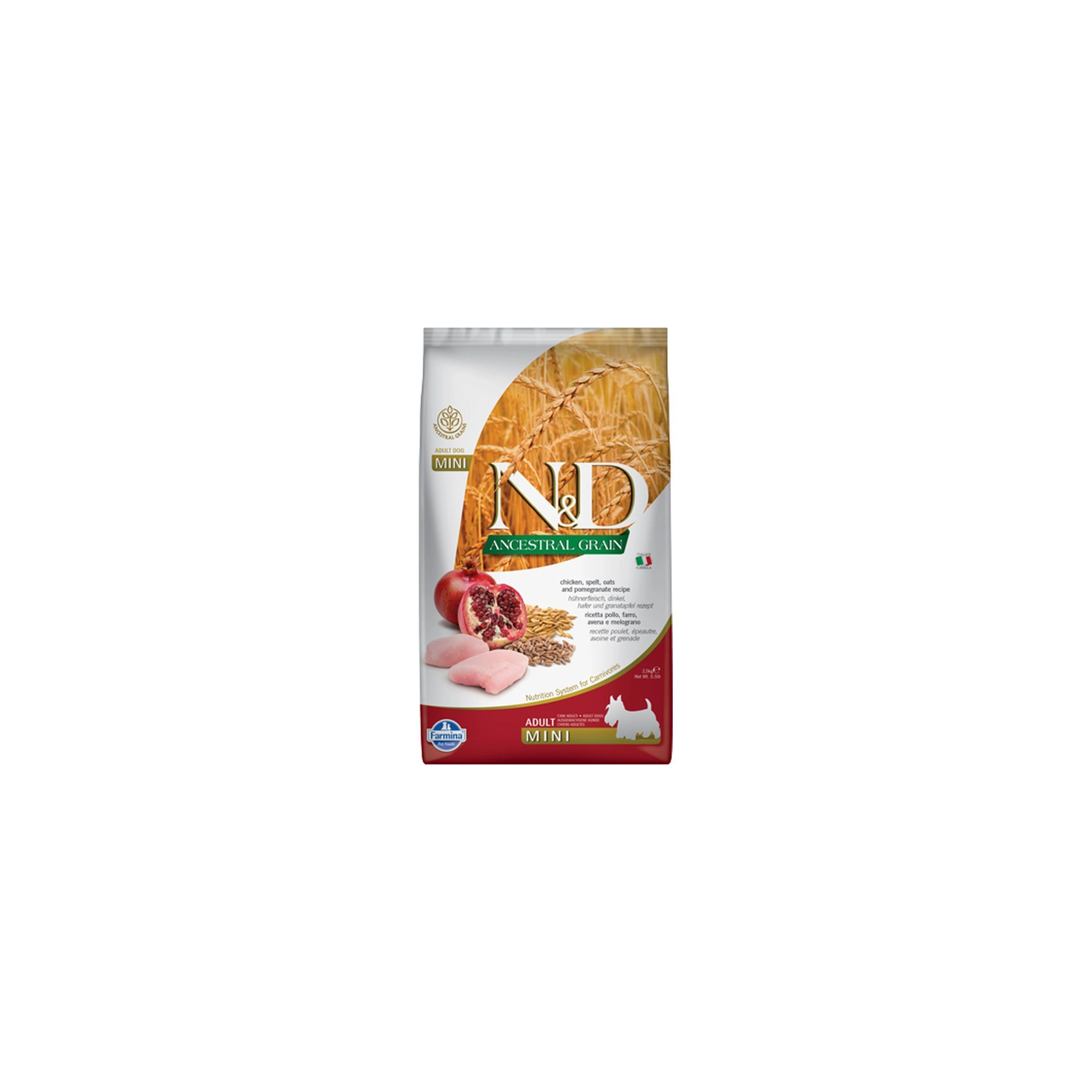 N&D Dog Ancestral Grain csirke, tönköly, zab & gránátalma adult mini 2,5kg