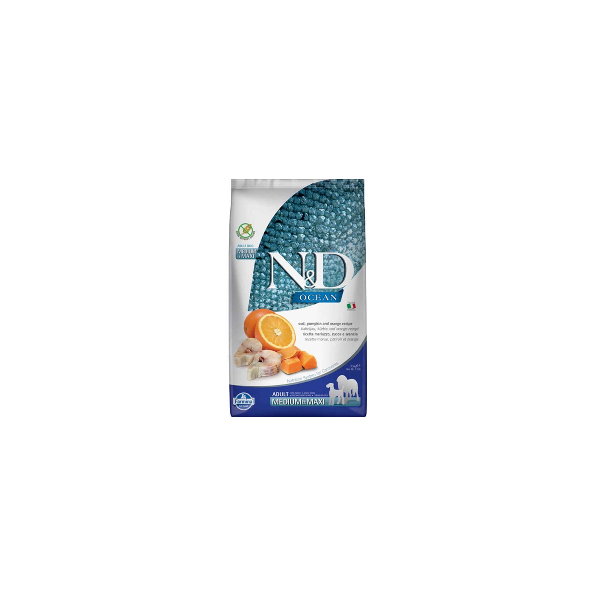 N&D Dog Ocean tőkehal, sütőtök & narancs adult medium/maxi 2,5kg