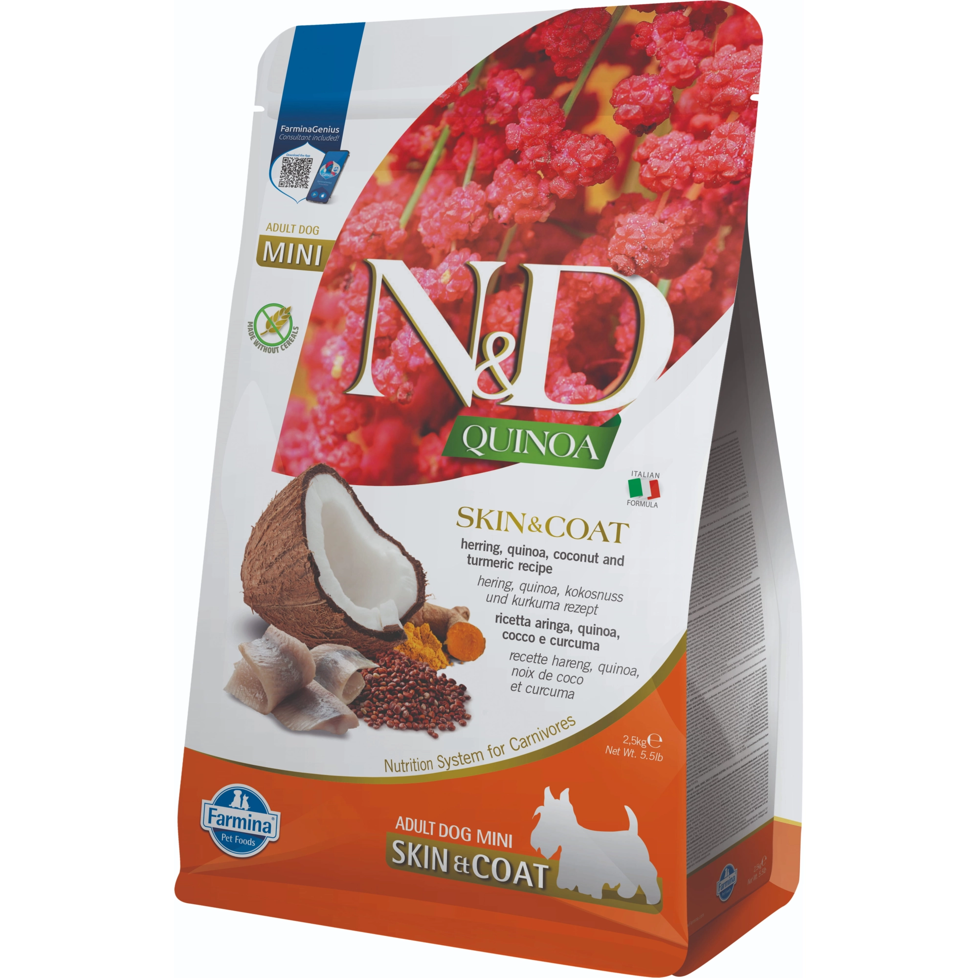 N&D Quinoa Dog Skin&coat hering&kókusz Adult Mini 2,5kg