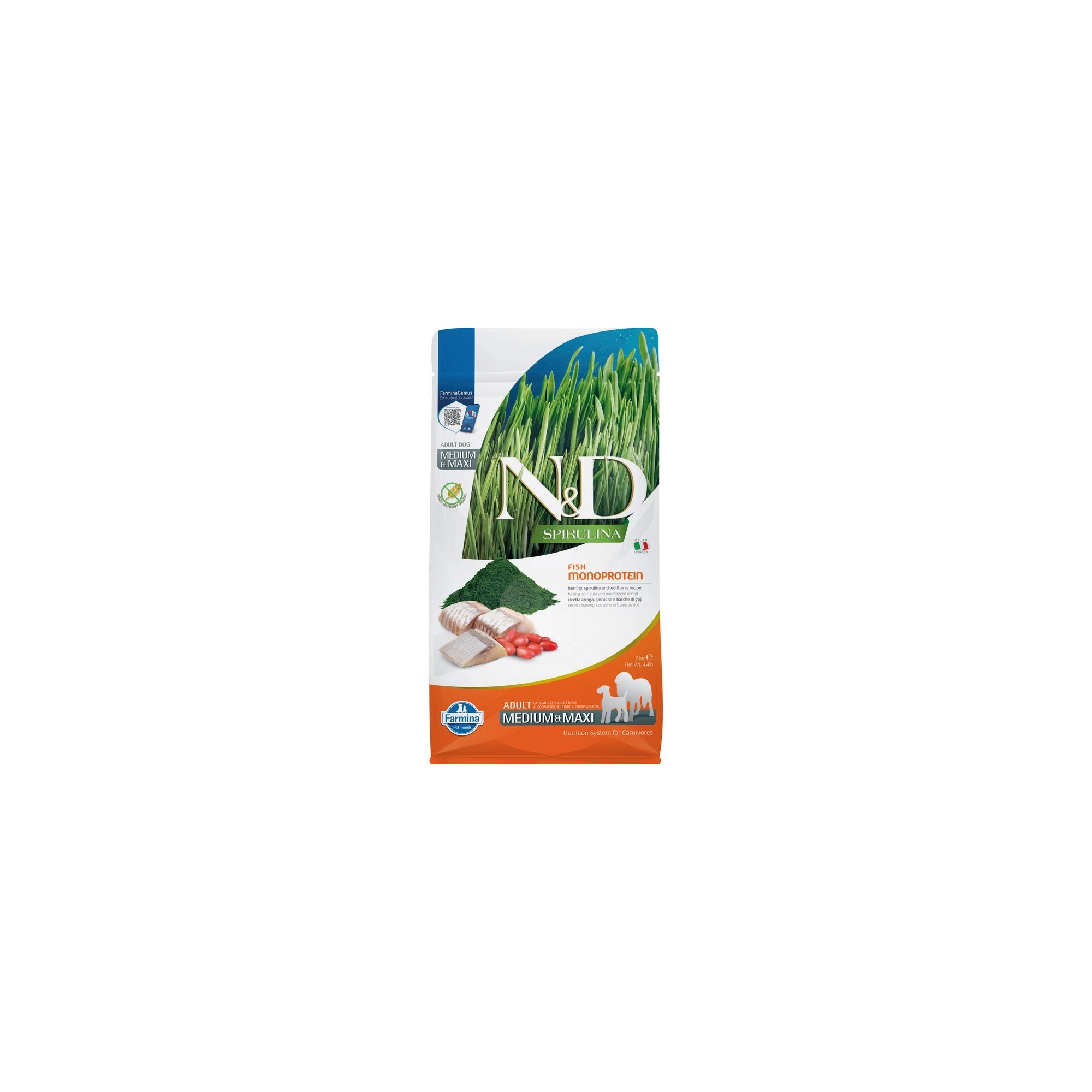 N&D Spirulina Dog hering adult medium/maxi 2kg