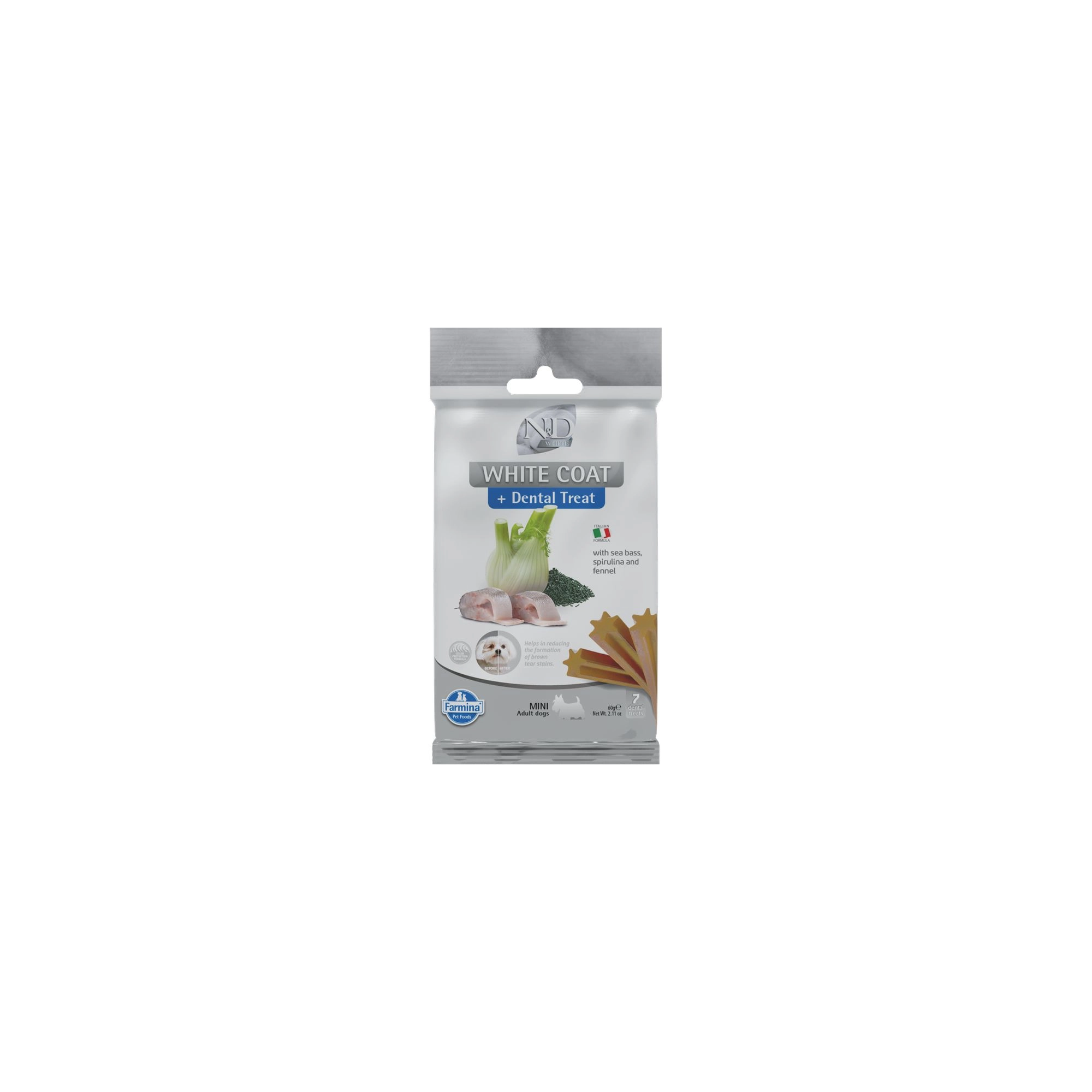 N&D White Dog Dental Jutalomfalat Sea bass,fennel,rice&spirulina Adult Mini 60g