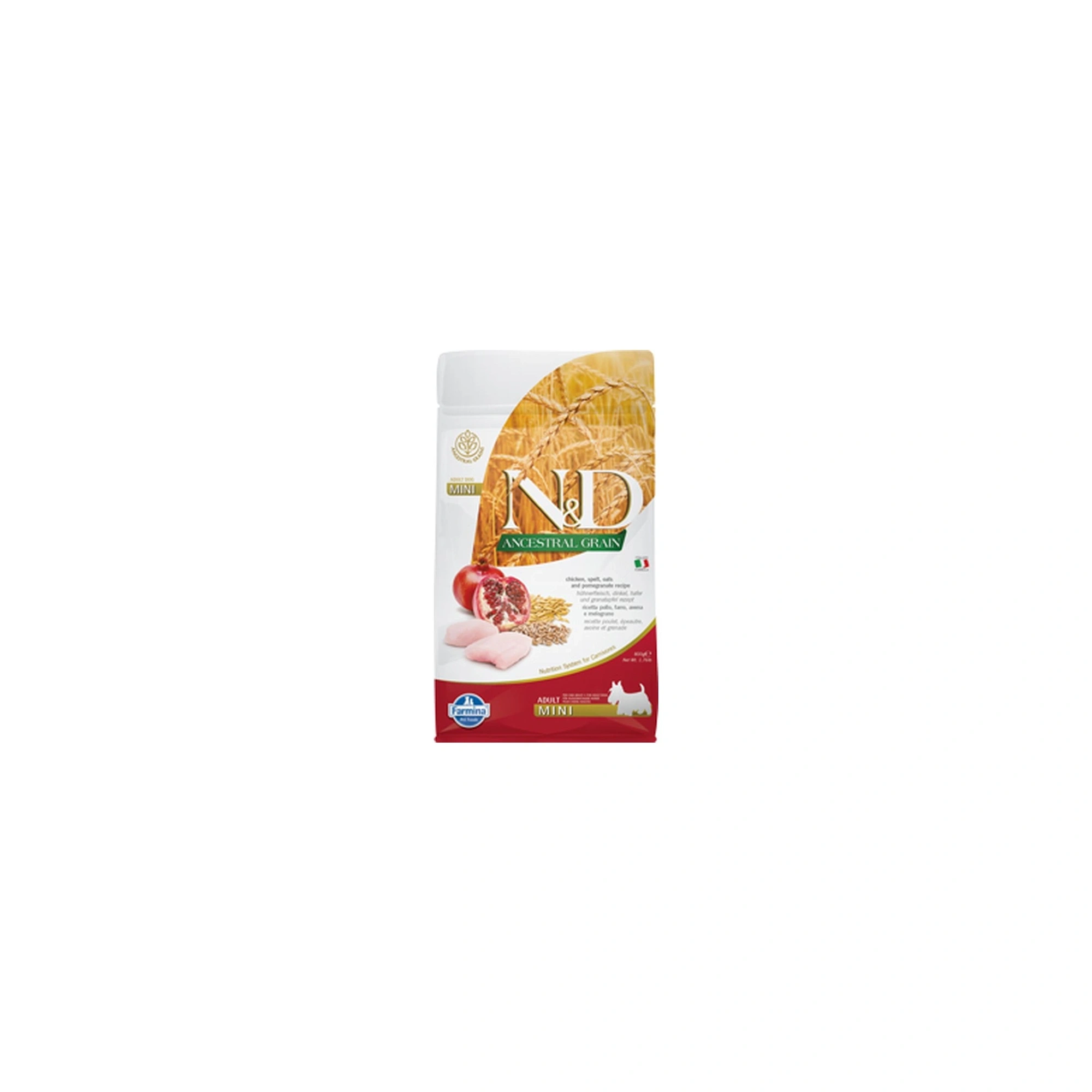 N&D Dog Ancestral Grain csirke, tönköly, zab & gránátalma adult mini 800g