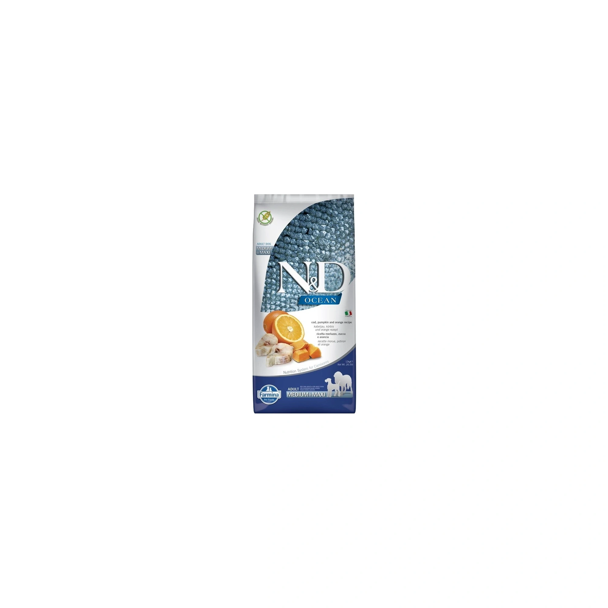 N&D Dog Ocean tőkehal, sütőtök & narancs adult medium/maxi 12kg