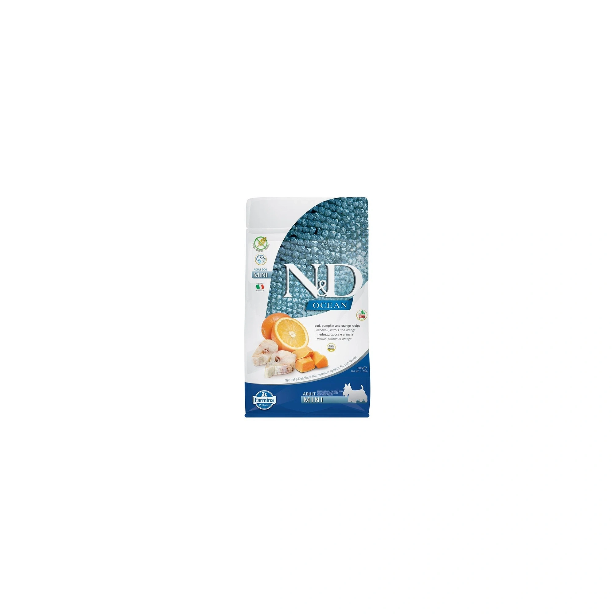 N&D Dog Ocean tőkehal, sütőtök & narancs adult mini 800g