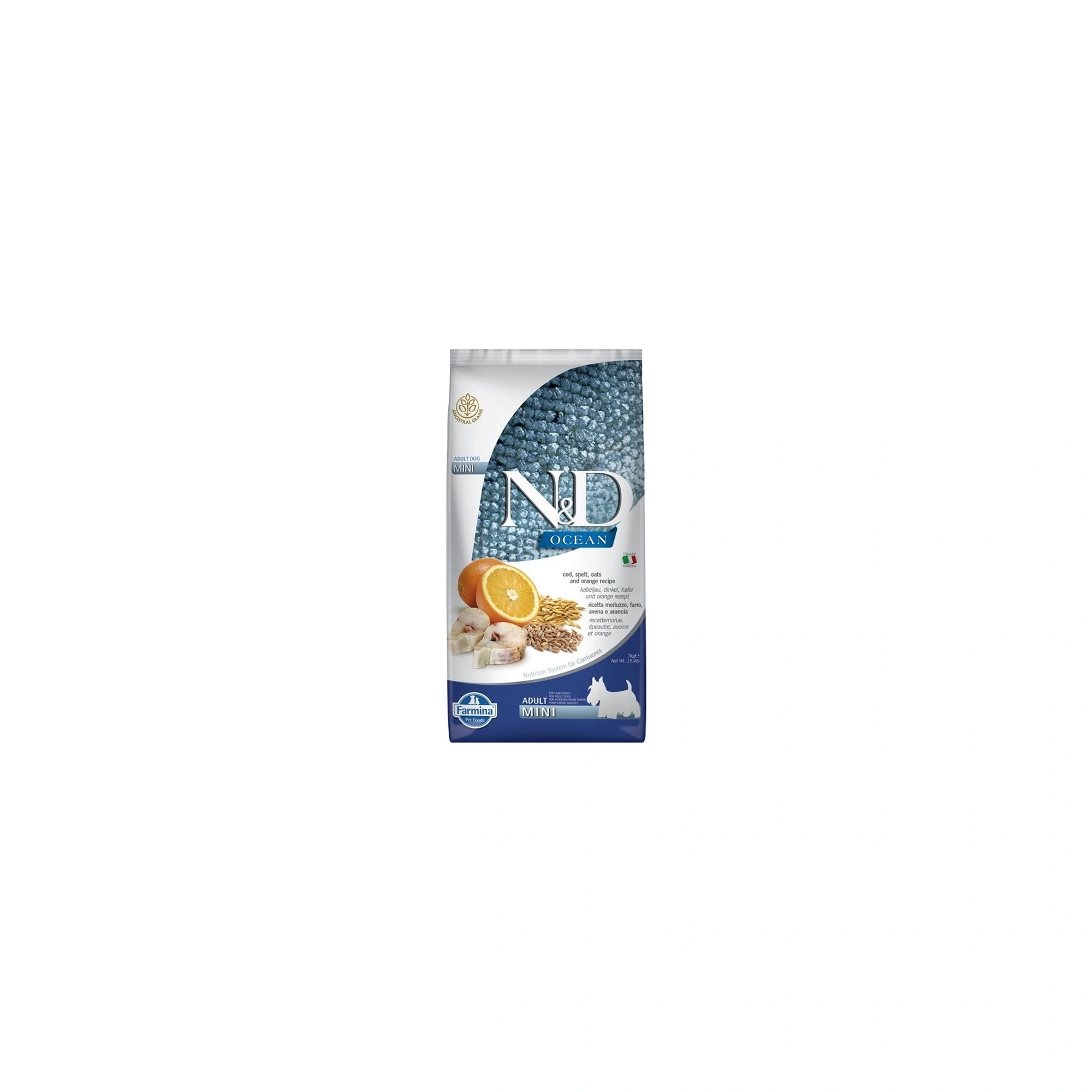 N&D Dog Ocean tőkehal, tönköly, zab & narancs adult mini 7kg