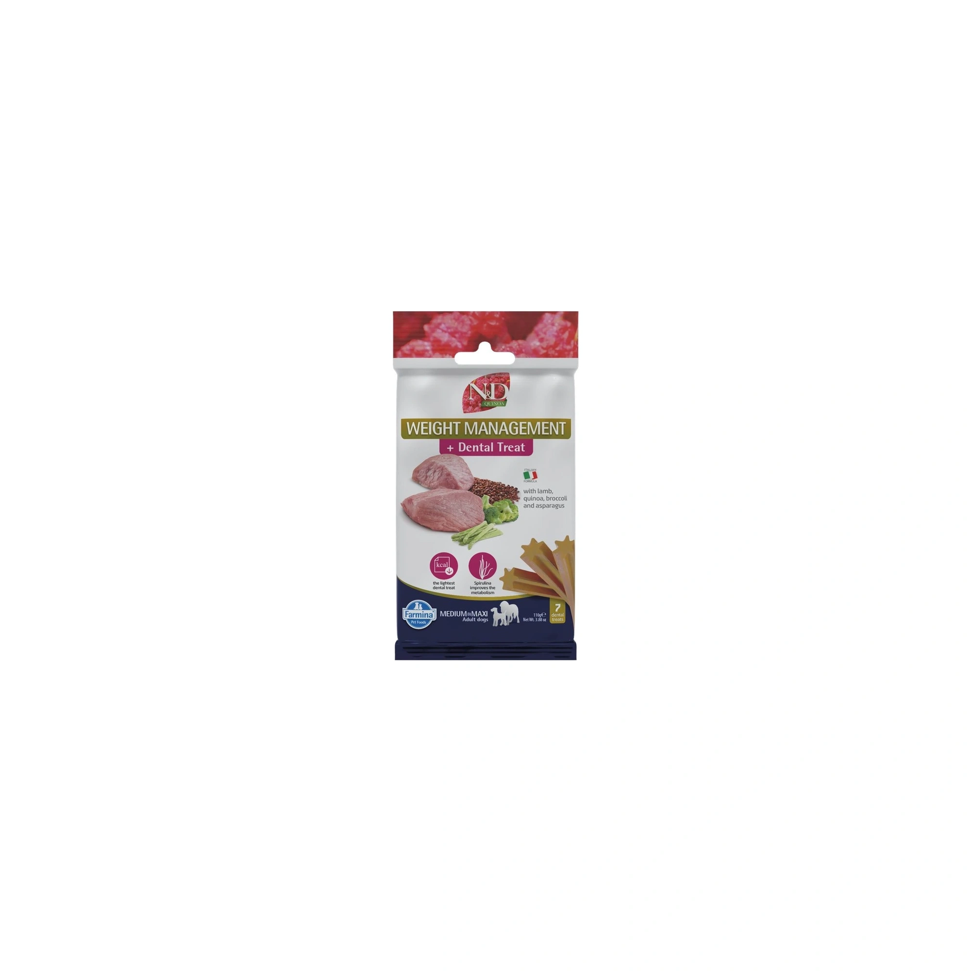 N&D Quinoa Dog Jutalomfalat Dental Weight Man. Lamb Adult Med&Max 100g