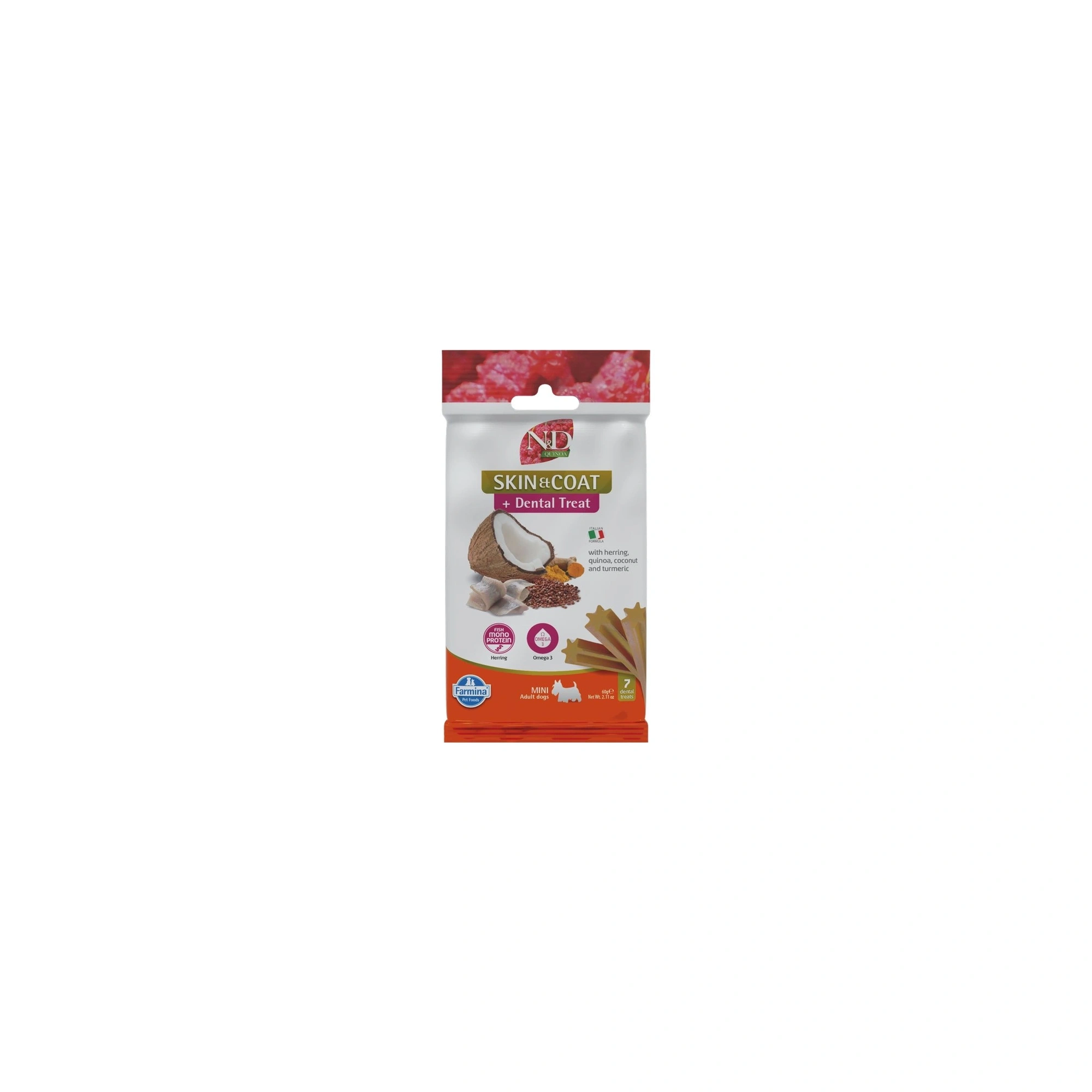 N&D Quinoa Dog Jutalomfalat Skin&coat Herring Adult Mini 60g