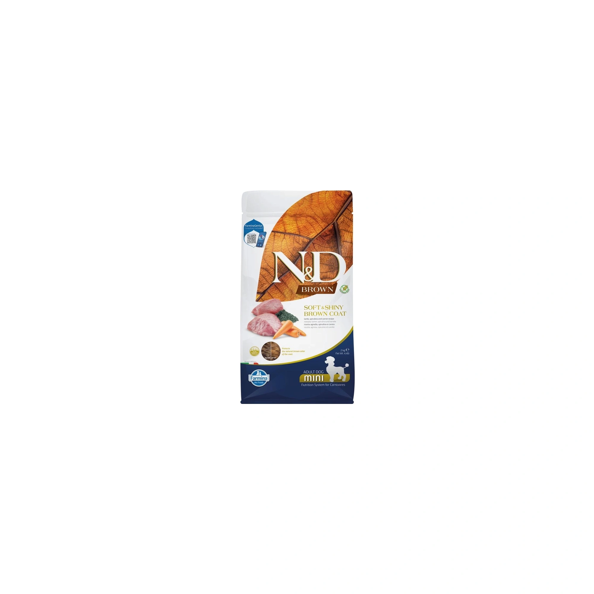 N&D Soft&Shiny Brown Coat Dog bárány, spirulina&sárgarépa adult mini 2kg