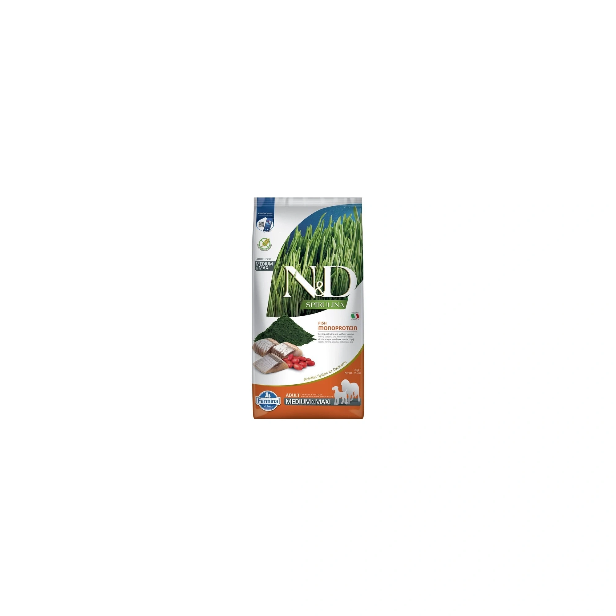 N&D Spirulina Dog hering adult medium/maxi 7kg