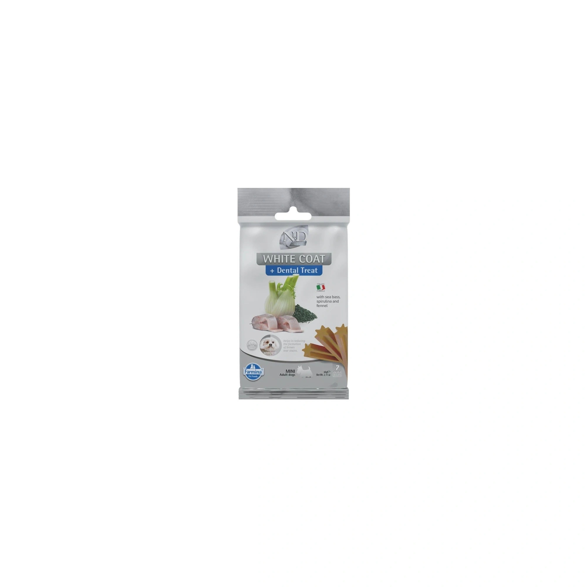 N&D White Dog Dental Jutalomfalat Sea bass,fennel,rice&spirulina Adult Mini 60g