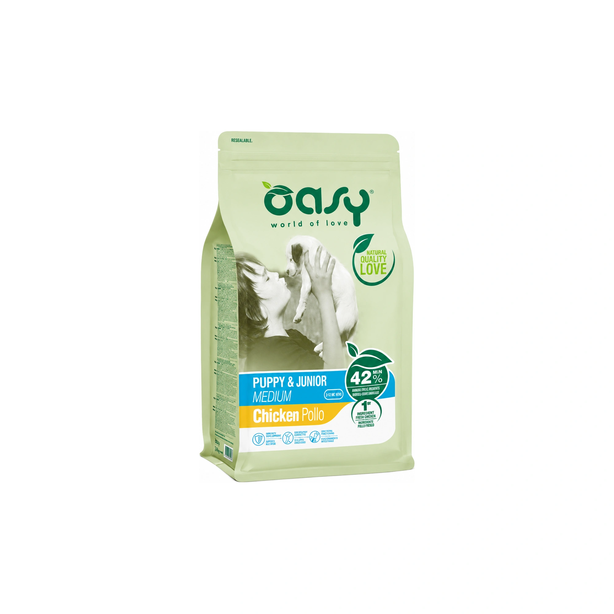 Oasy Dog Lifestage Puppy & Junior Medium 12kg