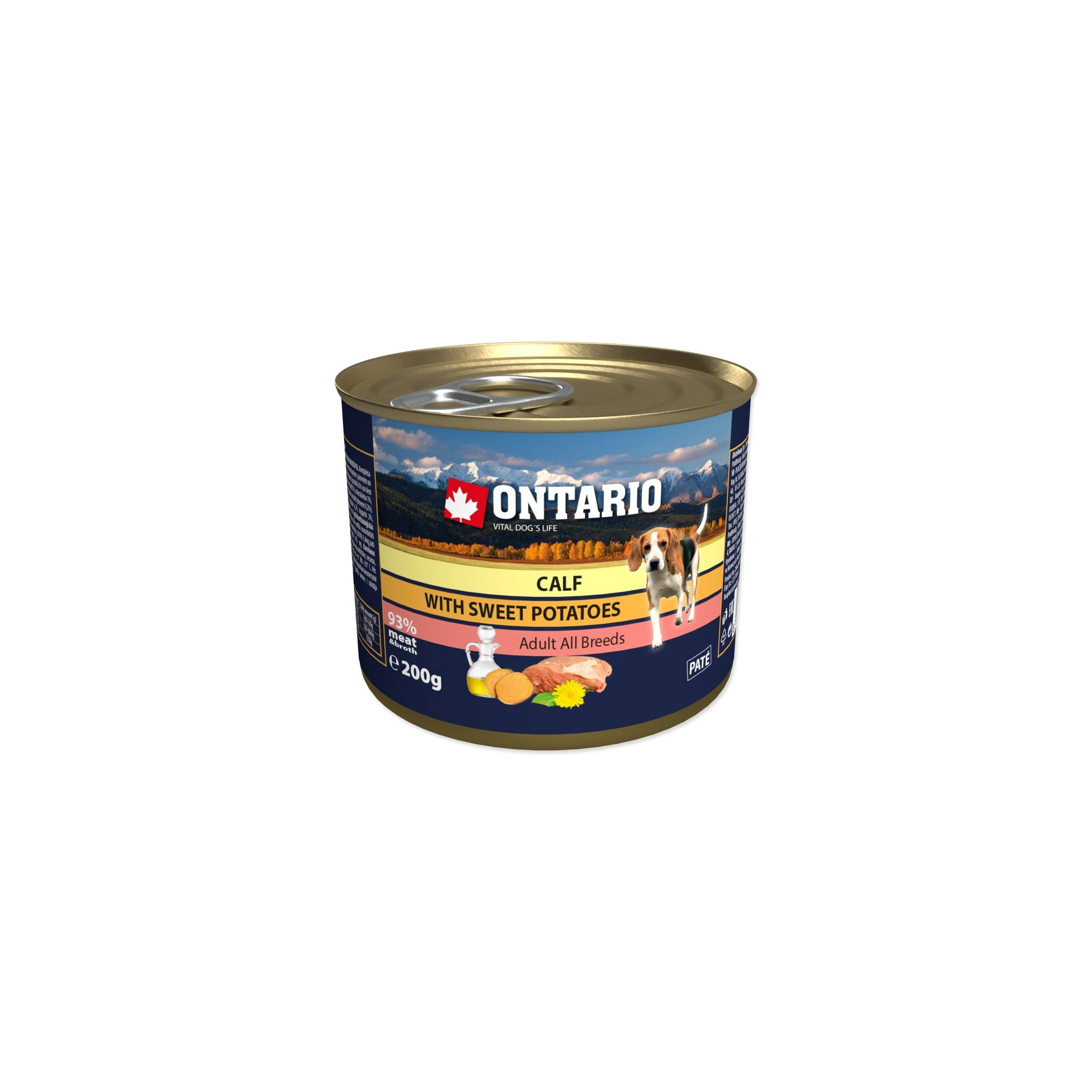 Ontario Dog Konzerv Borjú&Édesburgonya,Pitypang,Lenmagolaj 200g