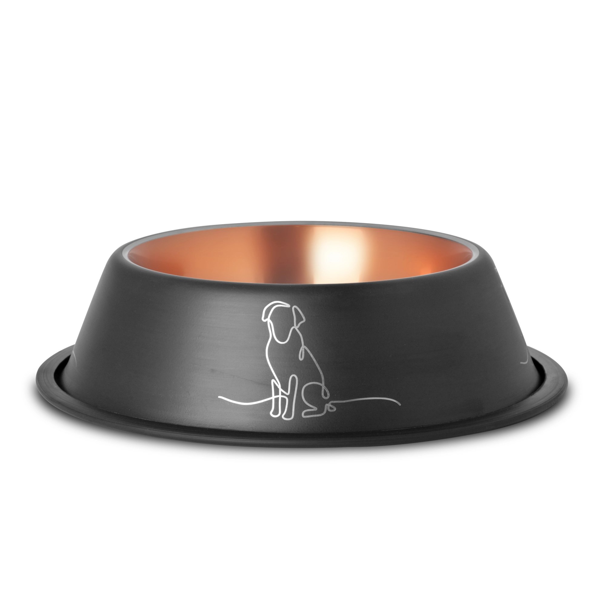 Raintech Rozsdamentes etetőtál, fekete, réz színű belső résszel, gumiperemes - 24,0cm, 0,90l