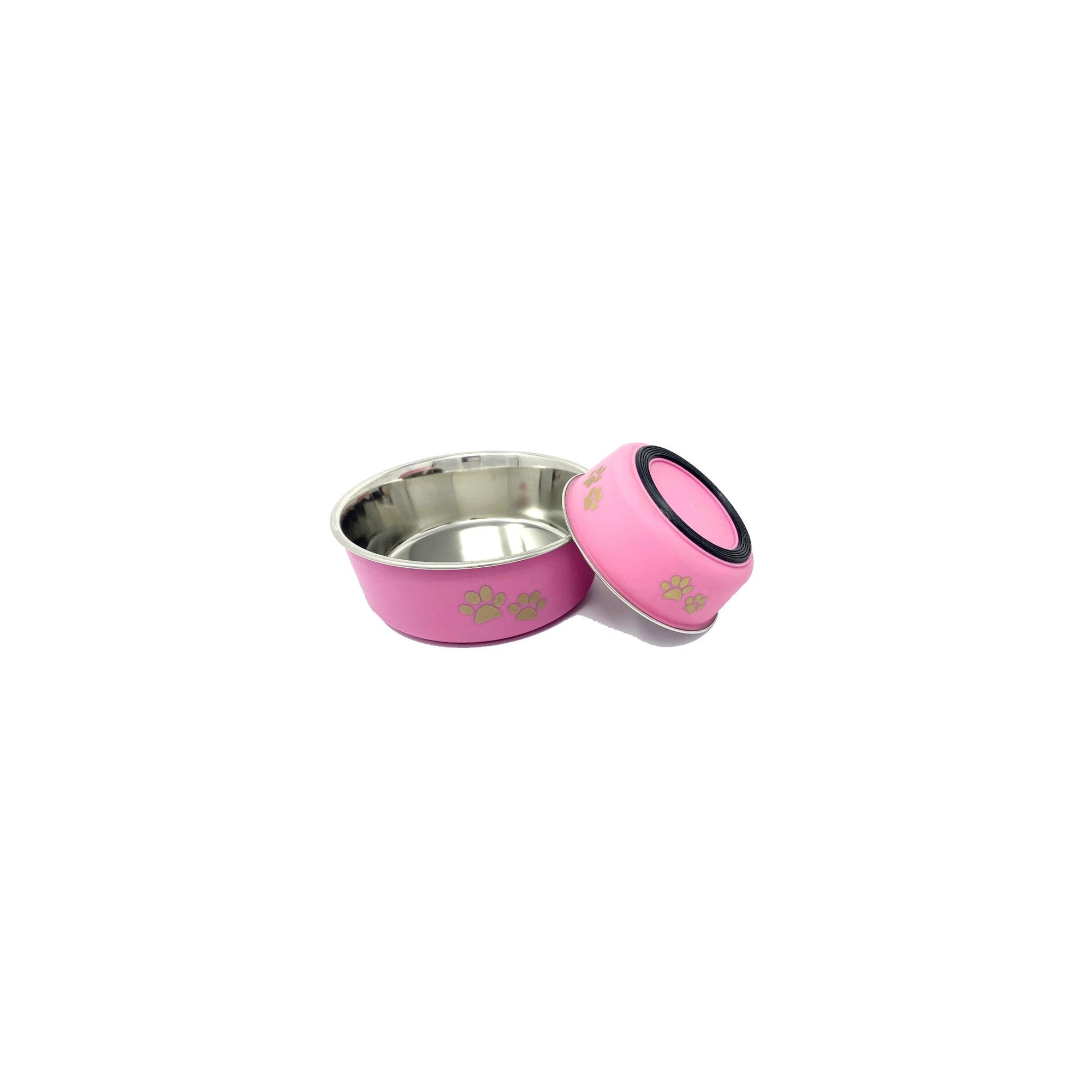 Raintech Rozsdamentes etetőtál, pink, műanyag bevonattal, gumi talppal - 13,5cm, 0,48l
