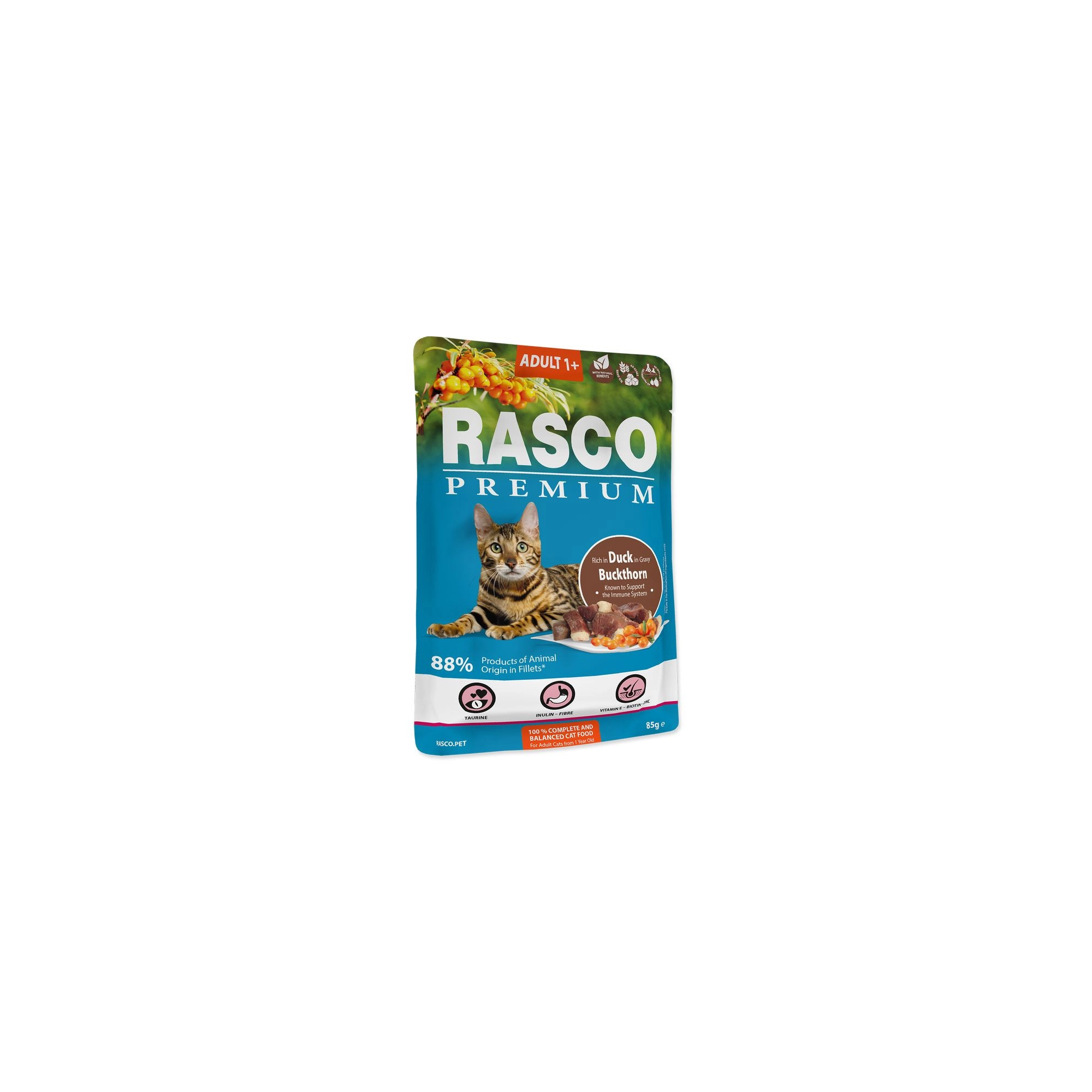 Rasco Premium Cat Alutasak Adult Kacsa&Homoktövis 85g