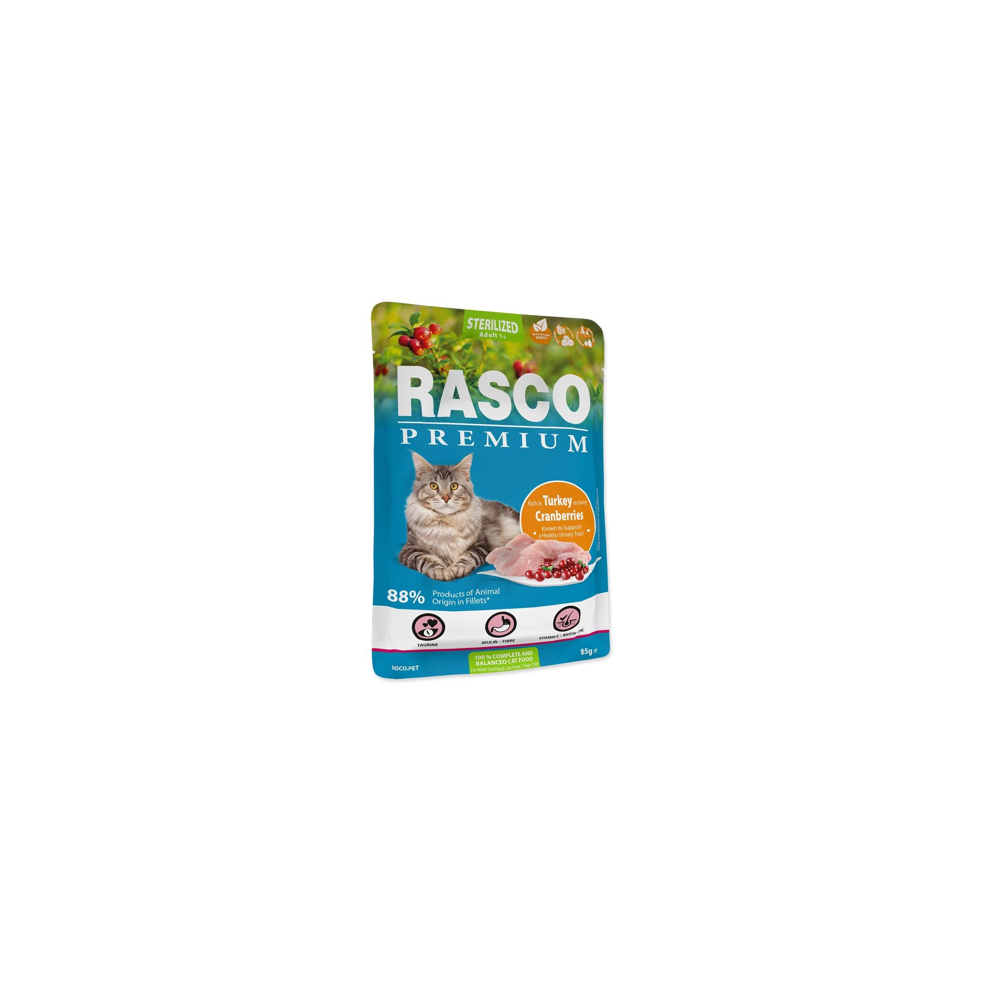 Rasco Premium Cat Alutasak Sterilized Pulyka&Vörös áfonya 85g