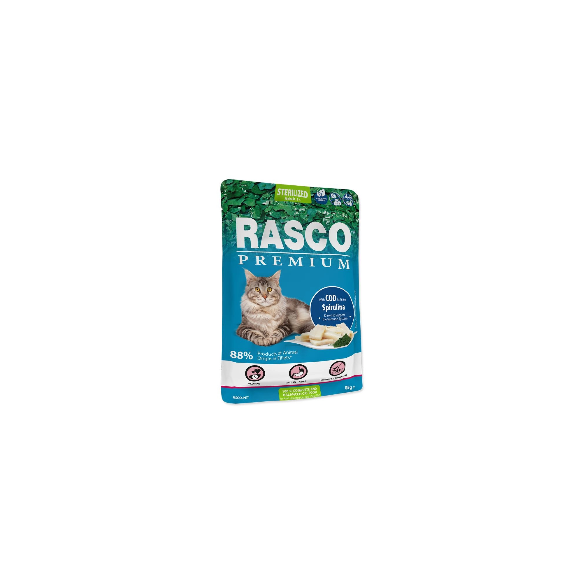 Rasco Premium Cat Alutasak Sterilized Tőkehal&Spirulina 85g