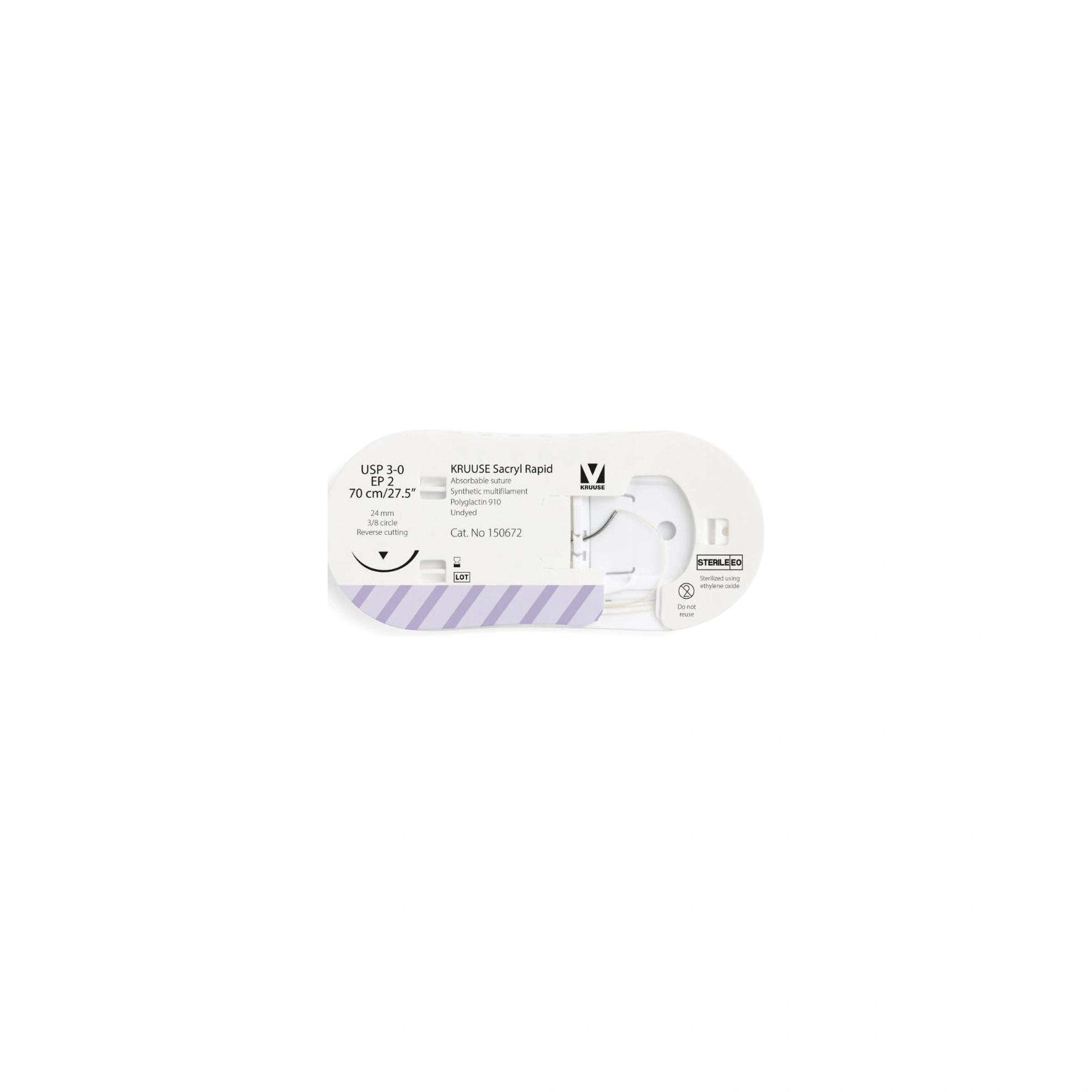 Sacryl Rapid Varrat, USP 3-0/EP 2, 70 cm, festetlen, 24 mm tű, 3/8 kör, fordított vágás 1 db