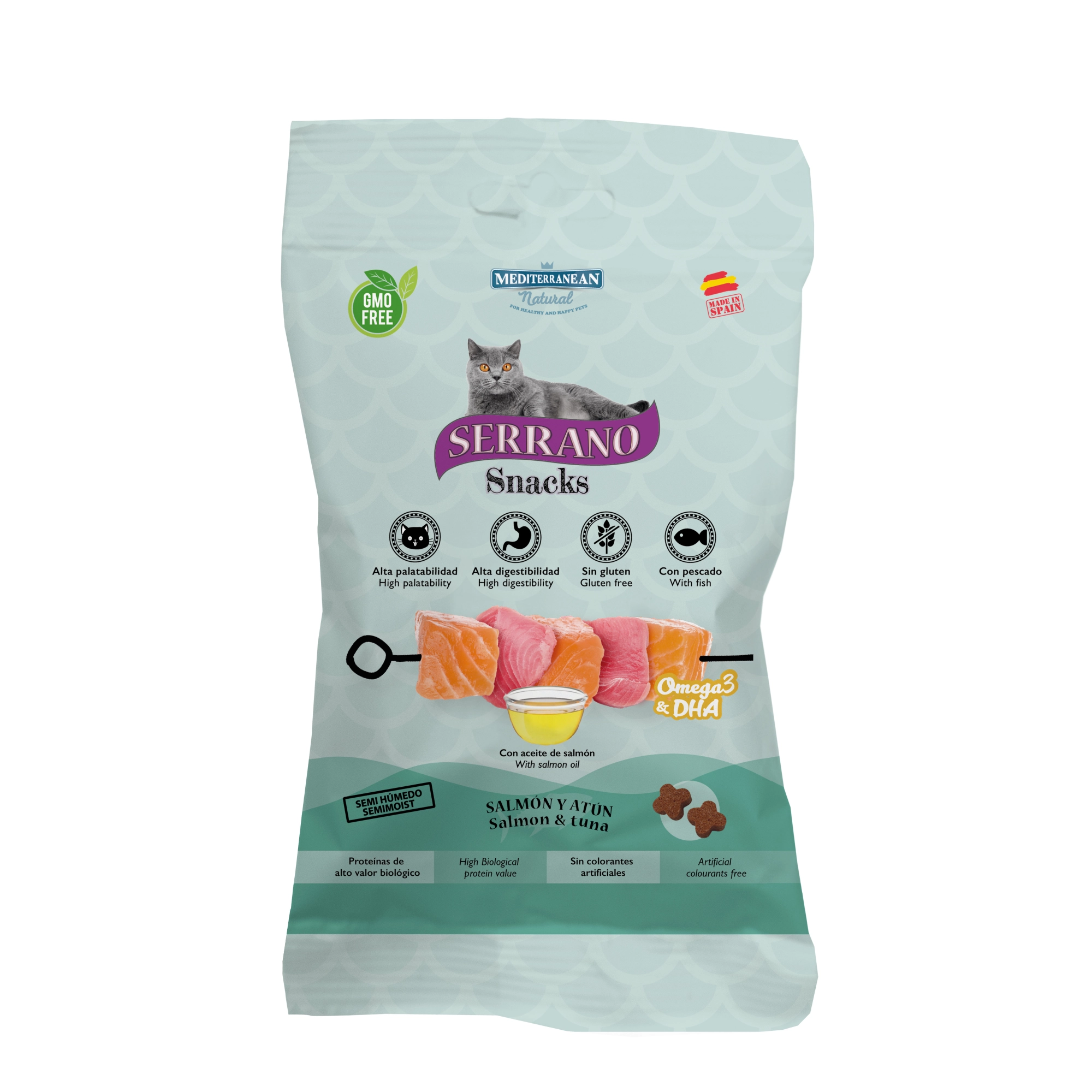 Serrano Snacks Macskáknak Omega 3 + DHA szőr és bőr támogatására Lazaccal 50g