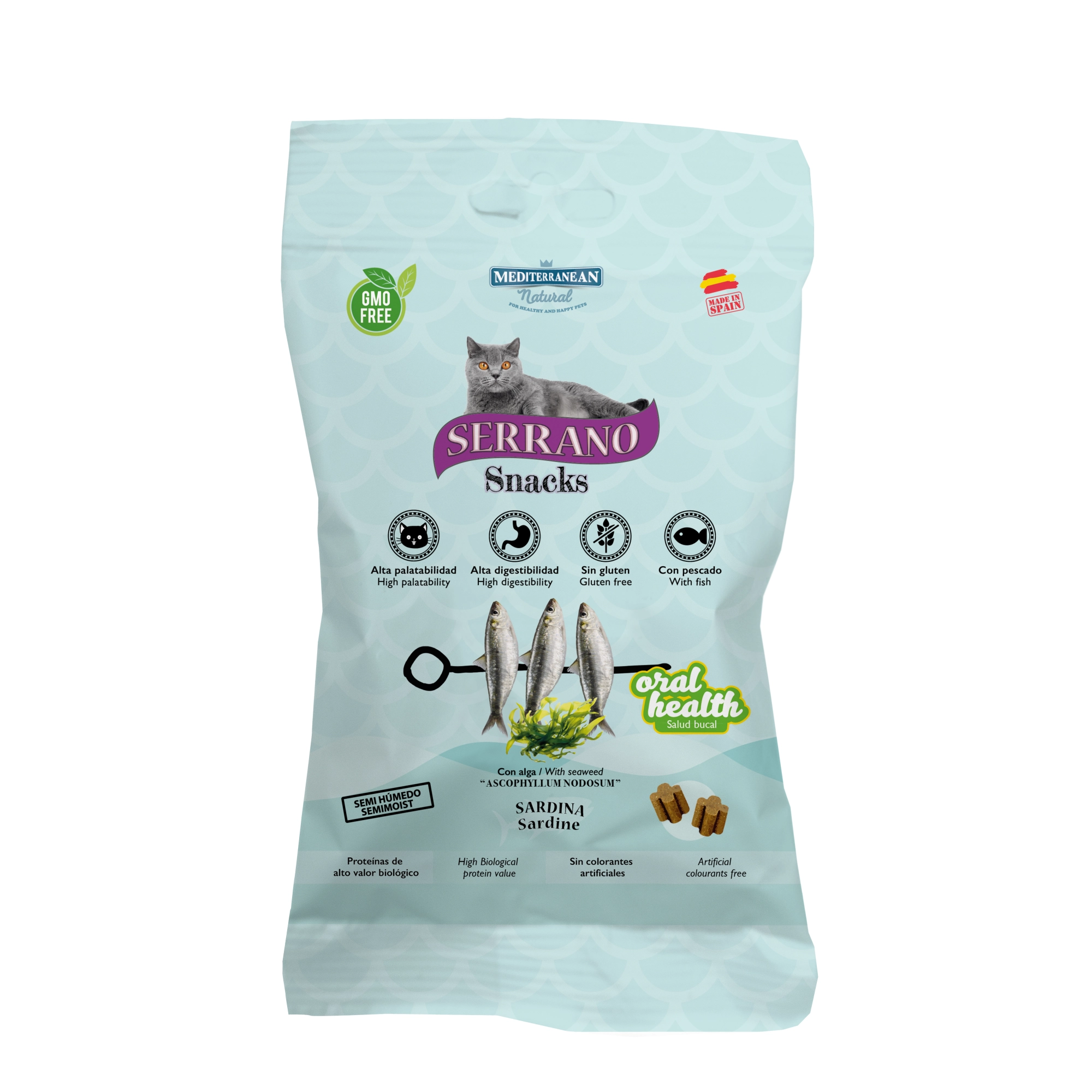 Serrano Snacks Macskáknak Oral Care mindennapos szájhigiénia támogatására Szardíniával 50g