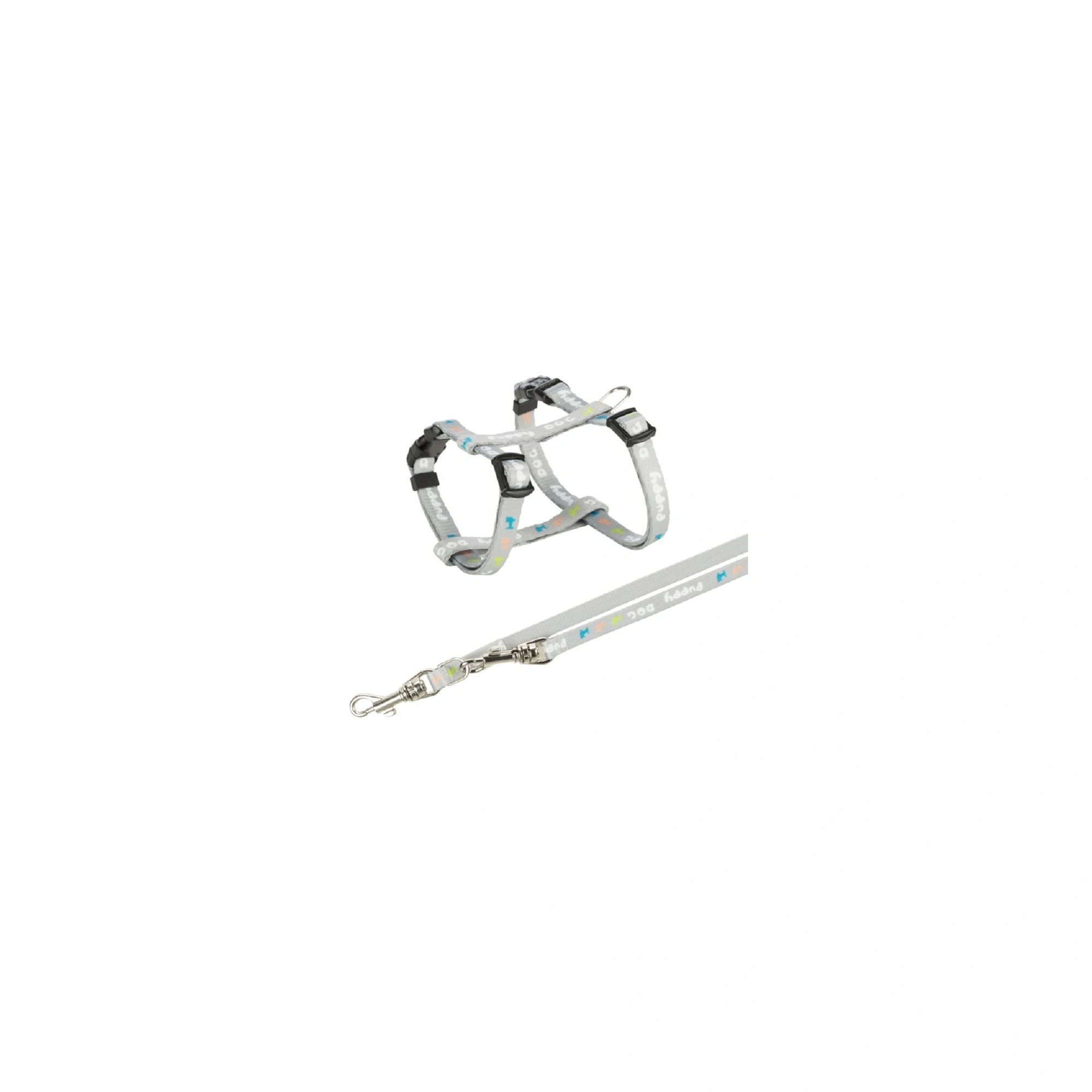Trixie Hám pórázzal Junior & Puppy M–L: 27–45 cm/10 mm, 2m, világos szürke