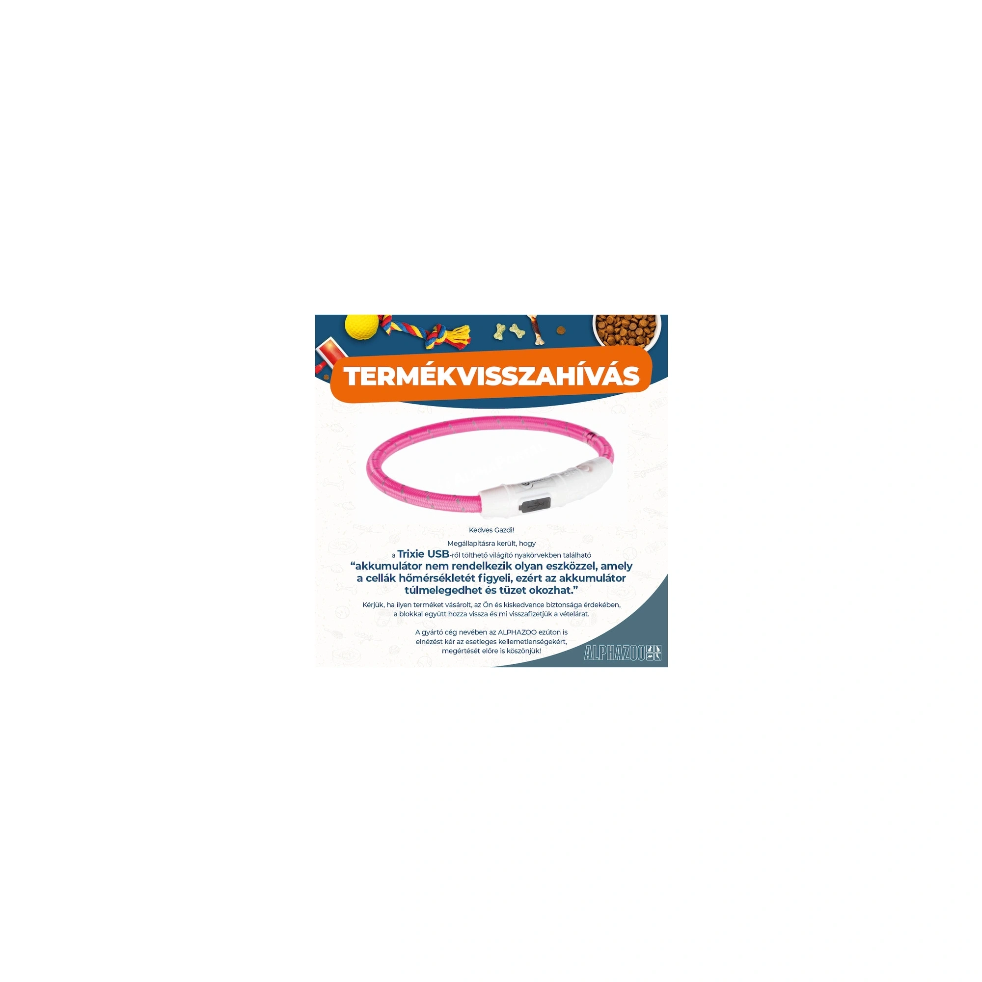 Trixie Nyakörv Világítós Usb-El M-L 50cm/30mm Kék