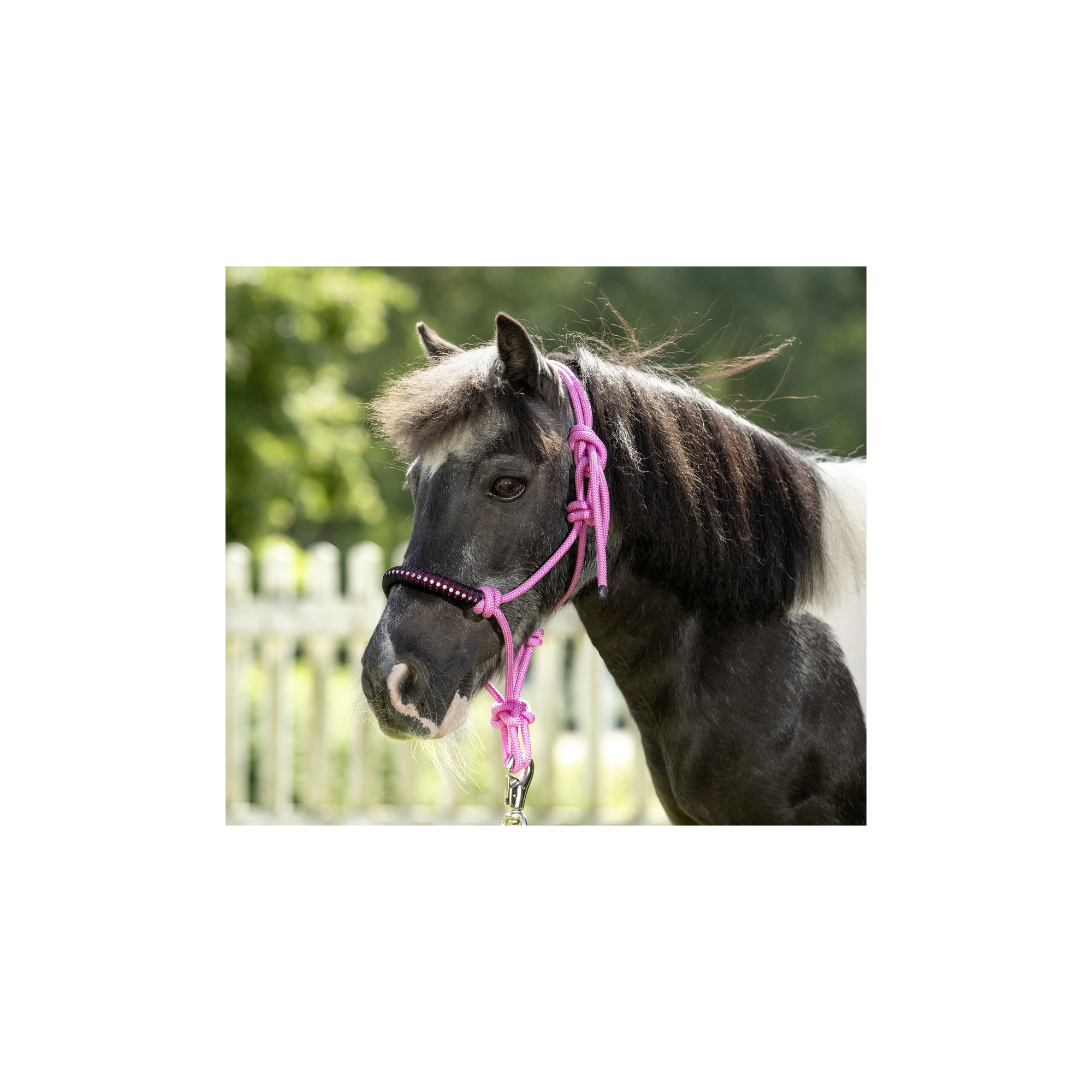 USG Díszített csomózott kötőfék, rózsaszín, cob/full